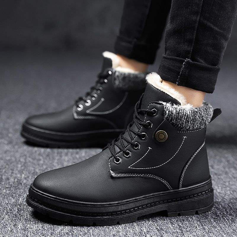 Snow Boots Men's Winter Warm Velvet Northeast Thickened Martin Boots Trendy Versatile High-top British Style Tooling Boots Cotton Shoes