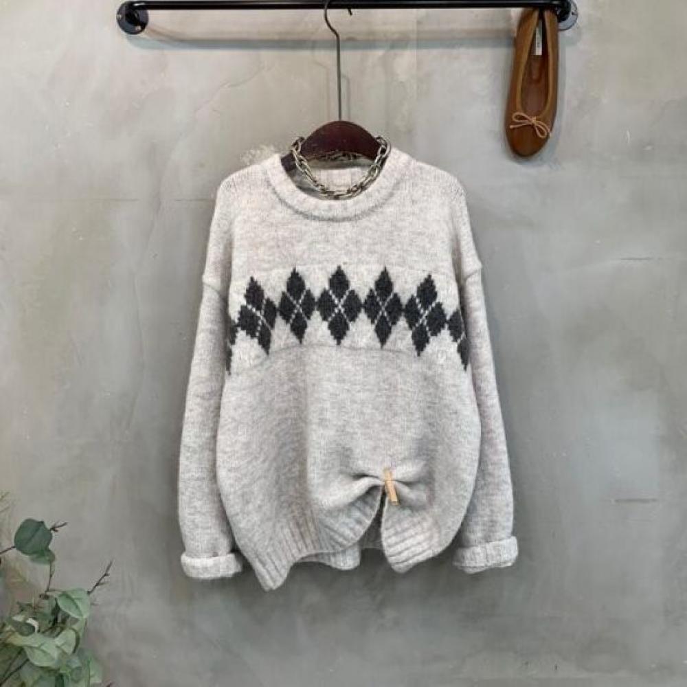 C S In The Room Argyle Pattern Long Sleeve Knit 3 ColorS