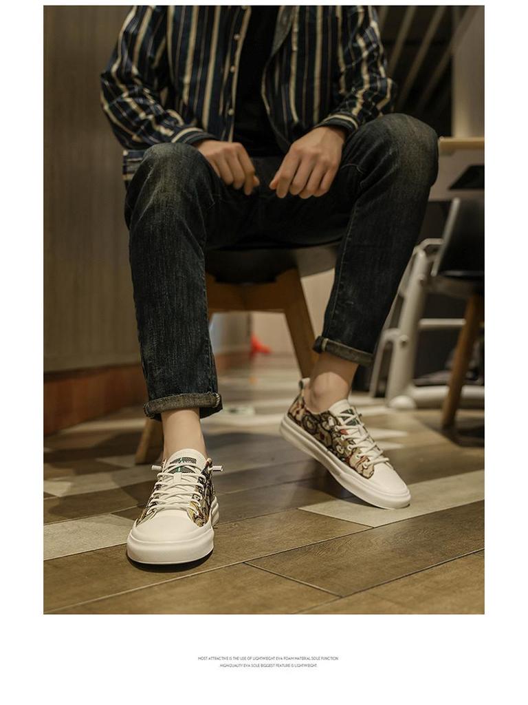 Men's Breathable Cartoon Bear Trendy Low-Top Casual Shoes - Four Seasons Wear-Resistant Flat Sneakers