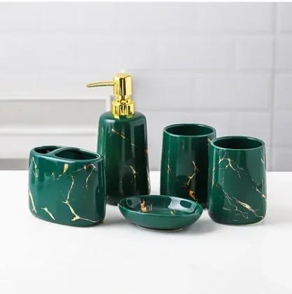 Bathroom Supplies, Gold Patterned Ceramic Soap Dispenser, Toothbrush Holder, Toothpaste Dispenser, Household Storage Tray