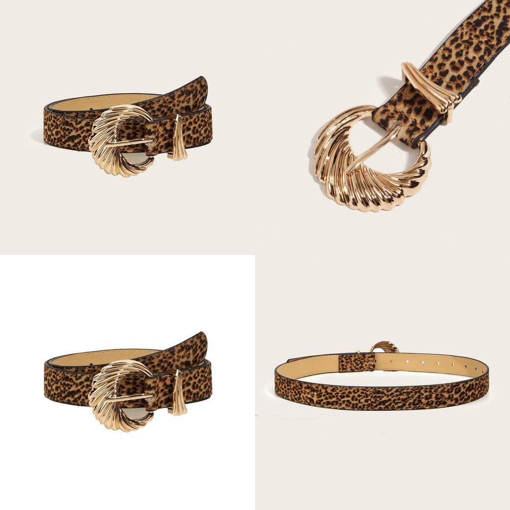 Tiger Print Womens Faux Leather Belt With Gold Alloy Buckle And Vintage Leopard Pattern For Fashion