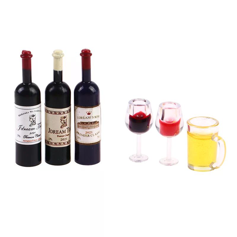 5Pcs 1:12 Dollhouse Miniature Wine Bottle Beer Mug Model Furniture House Decor Toy Scenery Supplies
