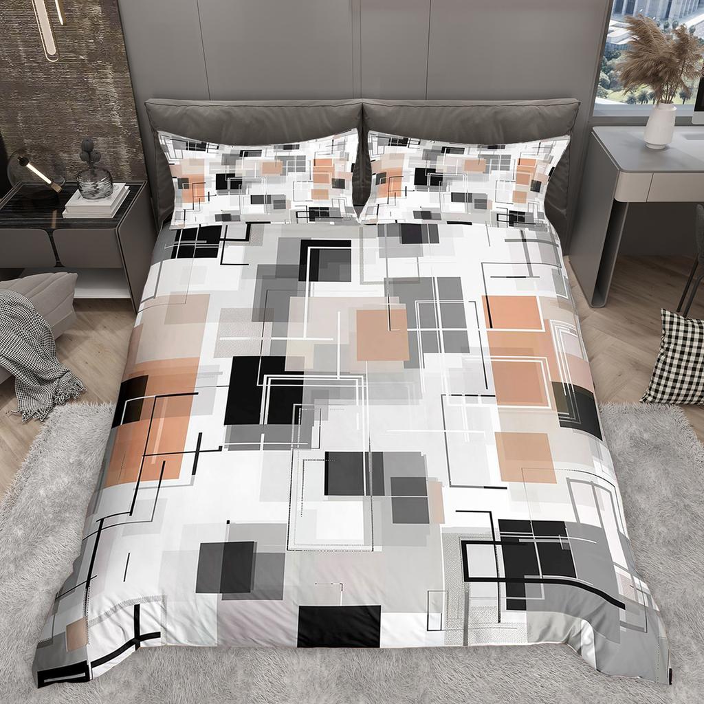 Homewish Colorful Plaid Duvet Cover Set Modern Minimalist Quilt Cover Set Geometric Checkered Bedding Set