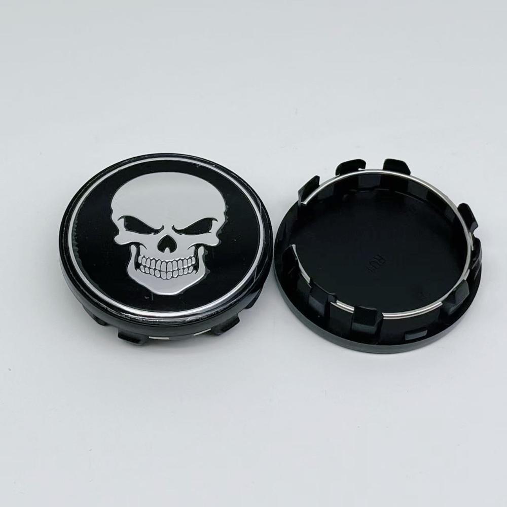 4pcs 59MM ( 55MM I.D ) Car Wheel Center Caps With Skull Logo Emblem Rim Hubcaps Cover Wheels Hub Lid Replace Styling Accessories