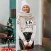 Damen Herbst/Winter Weihnachts-Pullover, Damen Pullover Rundhals, Locker Lässig Reh Jacquard Strick