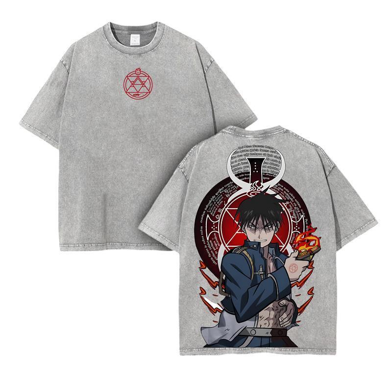 

Vintage Washed Roy Mustang Graphic Tshirt Manga Fullmetal Alchemist Oversized T Shirt Men Women Clothes Cotton Short Sleeve Tee S