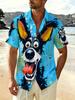 Herren Cartoon Tierprint Hawaiianhemd, Kurzarm Offene Vorderseite Strandurlaub Oberteil, Lässiger Trendiger Stil, Große Größen