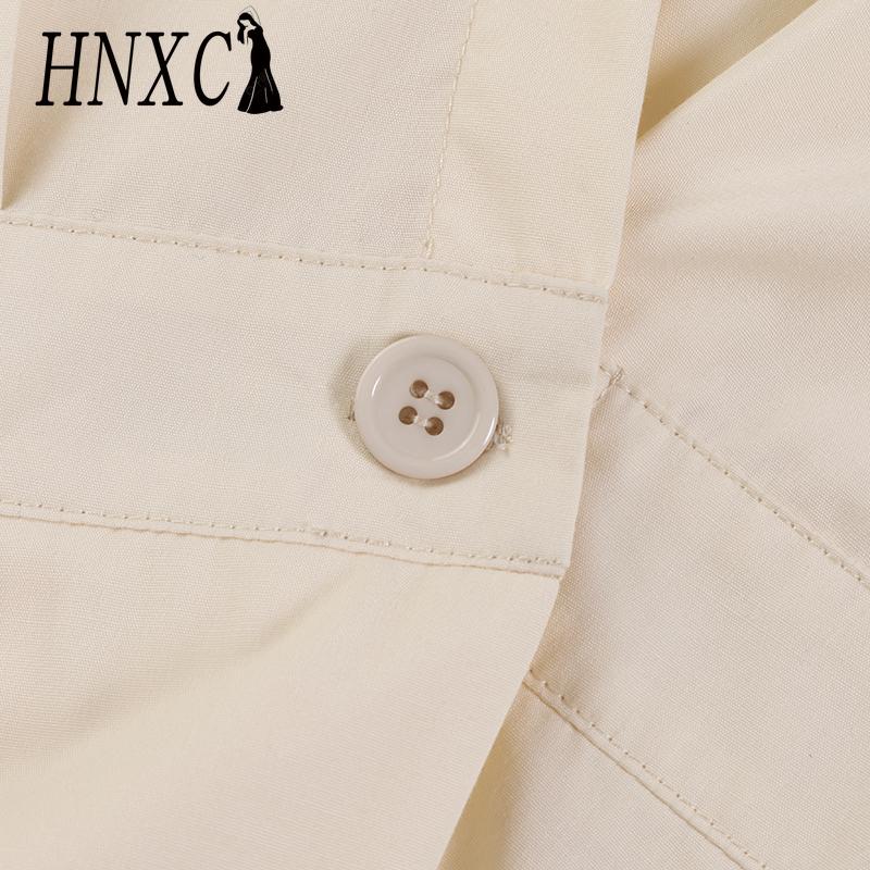 HNXC Women Casual Loose Long Dress Turn-down Collar Long Sleeve