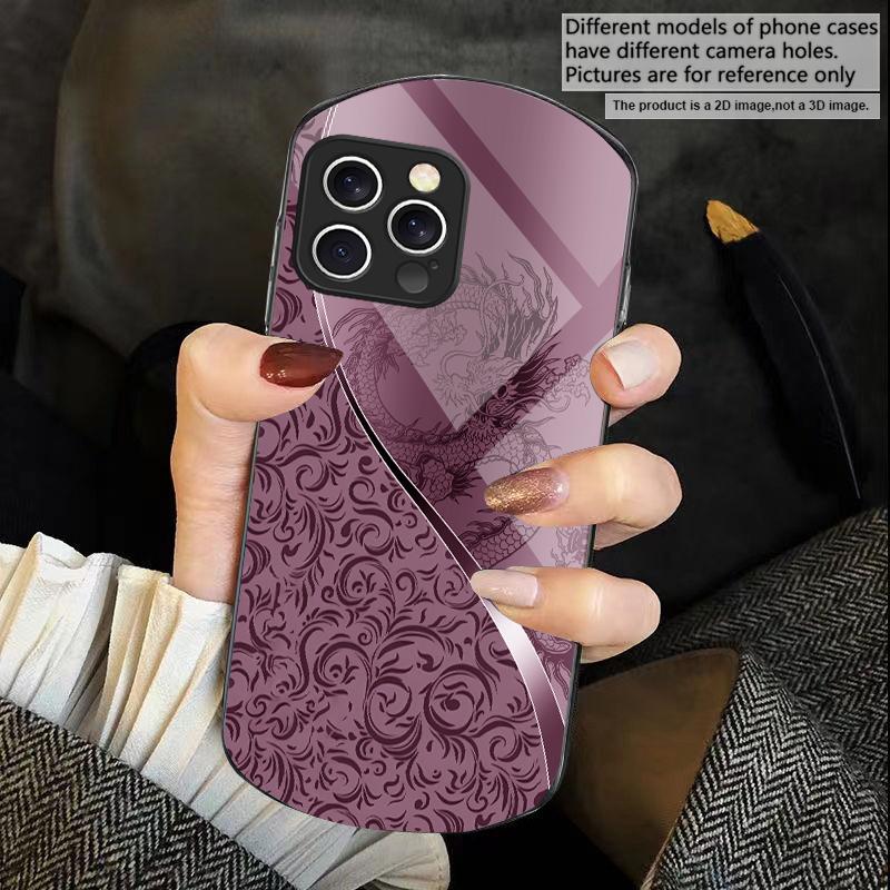 Smoczy Totem Różowo-Fioletowy Dla iPhone 16 15 14 Pro 13 Plus 12 mini 11 13Pro Max XR X S 7 8 6 Eliptyczne Hartowane Szkło Etui na Telefon