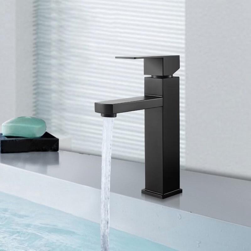 LiIong Stainless Steel Black Single Handle Cold & Hot Basin Faucet