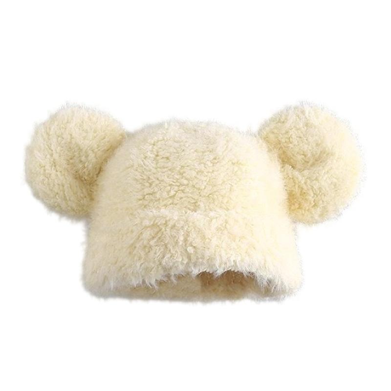 Furry Cartoon Bear Hat with Lovely Ear for Outdoor Sports Furry Hat with Ear Oversized Headgear Hat for Winter