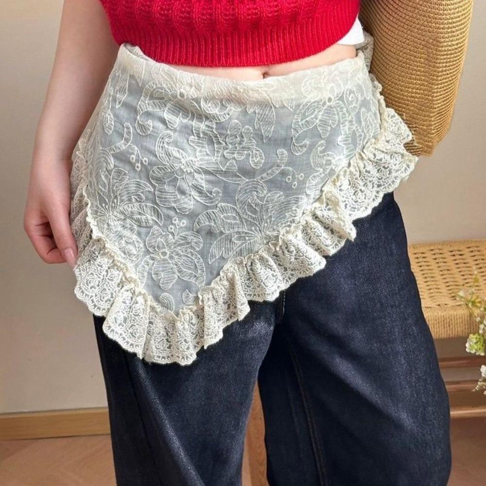 

Embroidered Lace Triangle Scarf Ethnic Style Skirt Curtain Elegant Butt Curtain Clothes Decoration бежевий