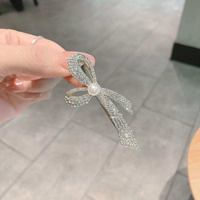 Fashionable Crystal Bowknot Hairpins Shiny Fine Rhinestone Metal Hair Clips Woman'S Decorative Hair Accessories
