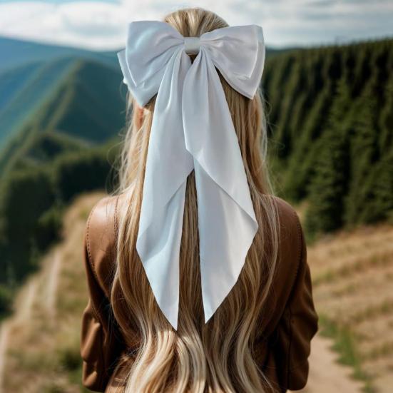 Women Hairpin Large Size Long Ribbon Bowknot Decor Spring Hair Clip Lightweight Back Head Hair Pin Hair Accessory