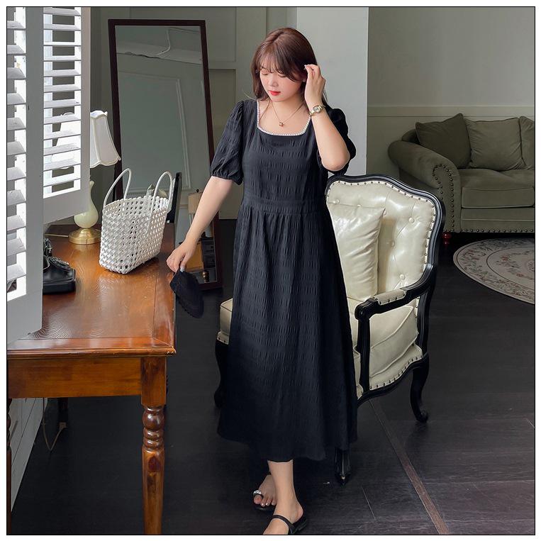 

Довга сукня з червоного міхурового газу Q13 - елегантна, великі розміри (200-300 Джин), Корейський стиль 5XL чорний