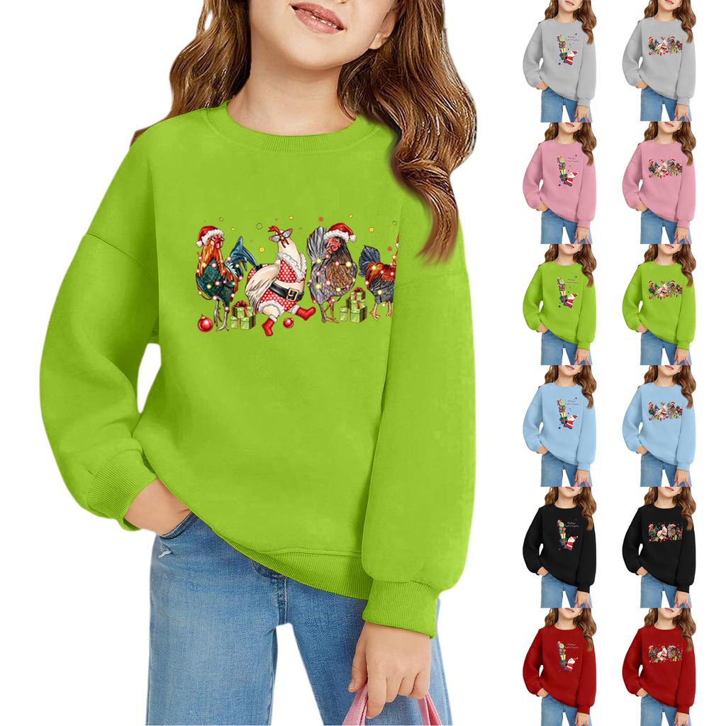 Christmas Day Girls Round Neck Pullovers For Kids Printed Baby Tops