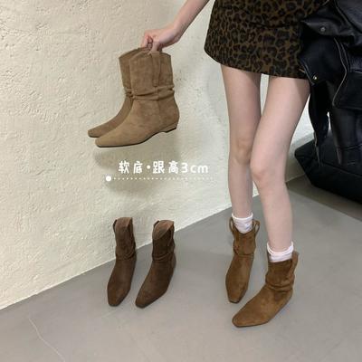 Retro Pointed Western Cowboy Pile Boots 20025 Autumn and Winter New Martin Boots Versatile Thin Boots