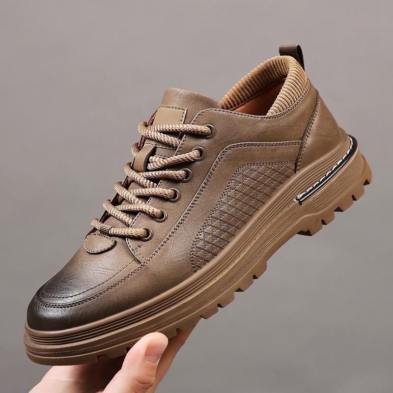2024 Autumn and Winter New Men's Business Casual Leather Shoes Men's Round Head Lace-up Platform Men's Shoes Outdoor Trendy Shoes Men's 6668