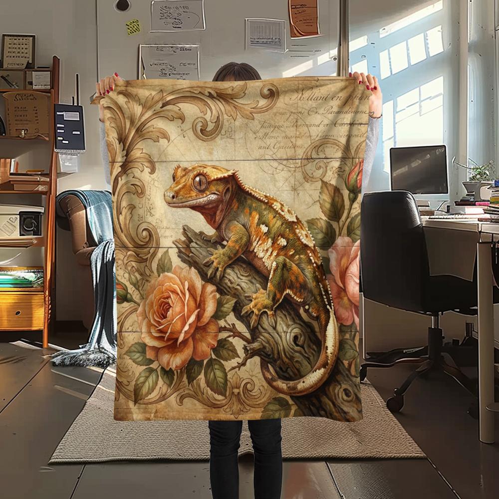 1 pièce Couverture en Flanelle Imprimé Floral Rétro Animal, Haute qualité Toutes Saisons, Décoration de Maison, Chaleur et Confort, Parfait pour les Cadeaux de Noël