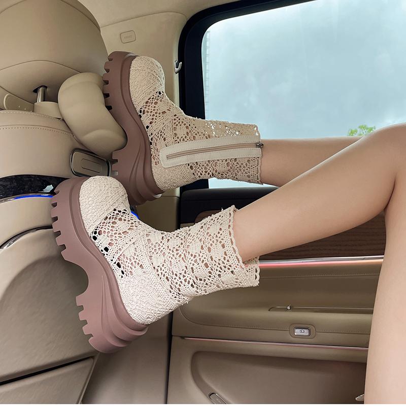 Fashion Autumn Platform Thick Bottom Woman Ankle Boot Fashion Hollow Out Breathable Shoes Ladies Elegant Lace Mordern Sandalias Booties