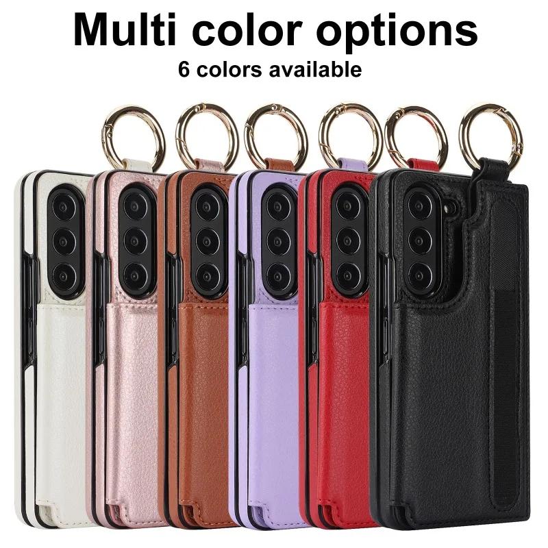 Ring PU Leather Phone Case for Samsung Galaxy Z Fold 5 4 3 Fold5 Fold4 Fold3 5G Wallet with Pen Holder & Card Slot (No Pen)