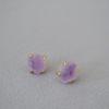 Gold-Plated Irregular Aquamarine & Amethyst Brass Stud Earrings with 925 Silver Posts