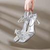 Fashion Women's Summer New Style with Skirt Temperament High Heels Fashion and Versatile French Silver Rhinestone Sandals