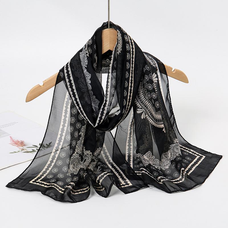 Print Chiffon Scarf Shawl Women Sunscreen Silk Scarf Turban Long Wrap Beach Travel Outdoor Accessories Trendy Headband
