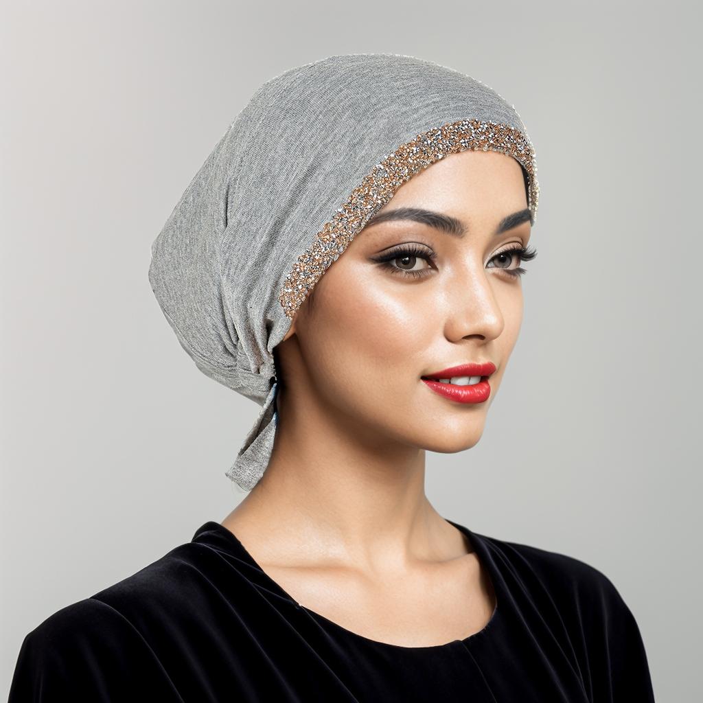 New Modal Rhinestone Band Muslim Turban Hat Inner Hijab Caps Islamic Underscarf Bonnet India Hats Female Headwrap Turbante Mujer