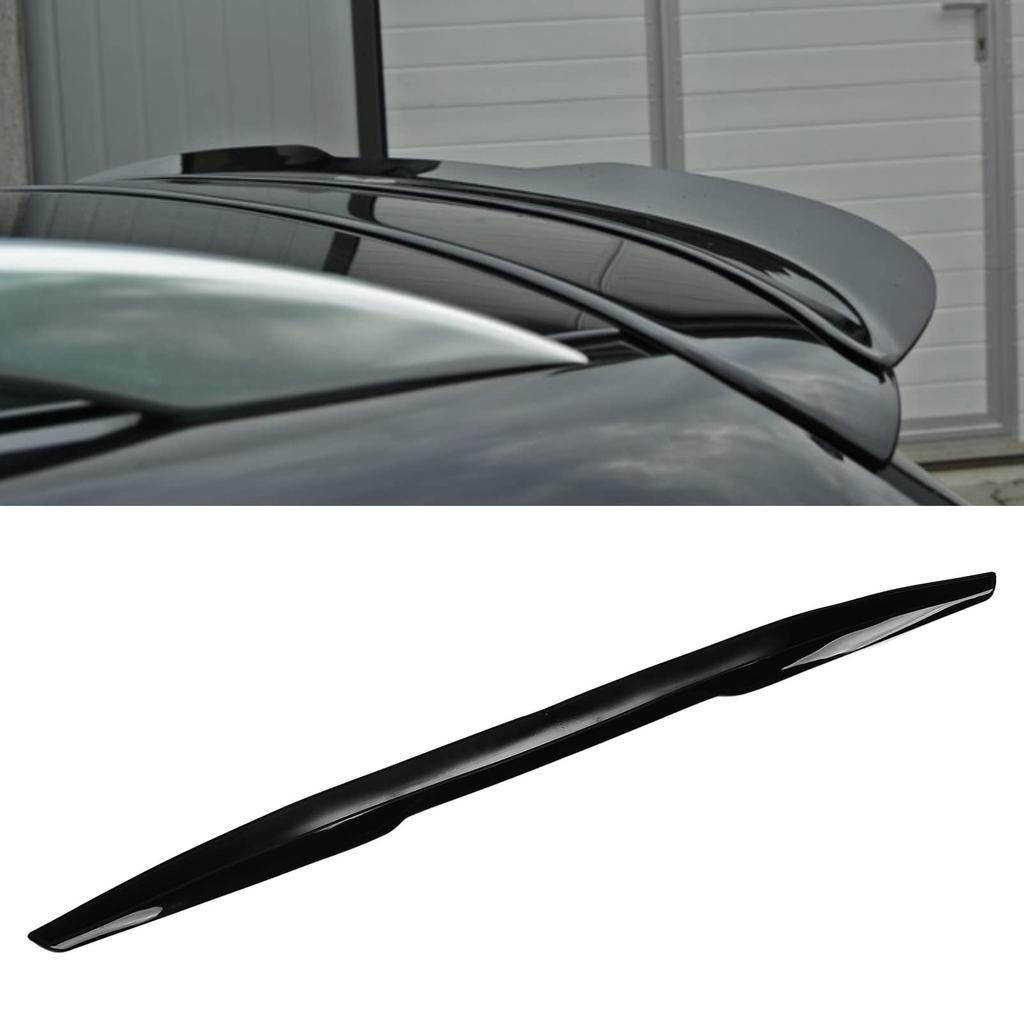 Universal Rear Roof Trunk Spoiler Lip Kit with Tail Wing, Rubber Strip Bar Wing Lip Trim Tailfin Tail Sticker in Glossy Black