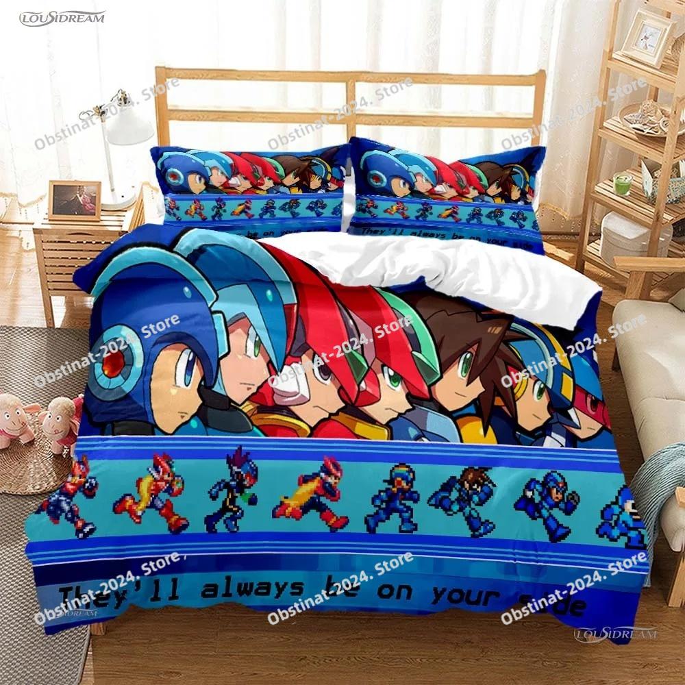 Rockman Megaman Game All Season Bedding Set Printed Bed Set Duvet Cover Sheet Pillowcase Soft Quilt Cover Full Queen King Size