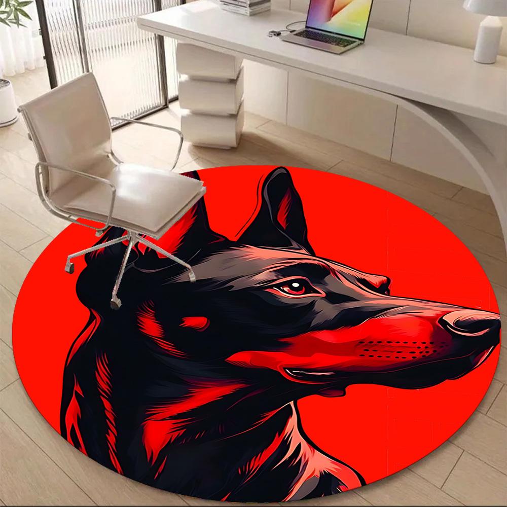 1pc Doberman, Portrait Office Round Area Rug, Mat Suitable ForOffice, Under Office Chairs Bedroom Living Room Home Decor, Room Deco