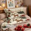 3pcs Christmas Town Print Chipless Bedding Set Multi Size Bedroom and Dormitory Duvet Covers Soft Machine Washable Decoration