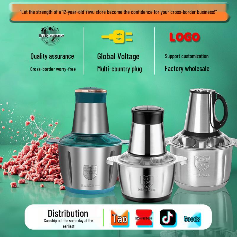 Compact Electric Meat Grinder: Stainless Steel, Large Capacity, Multifunctional for Meat, Garlic, and Food Processing.