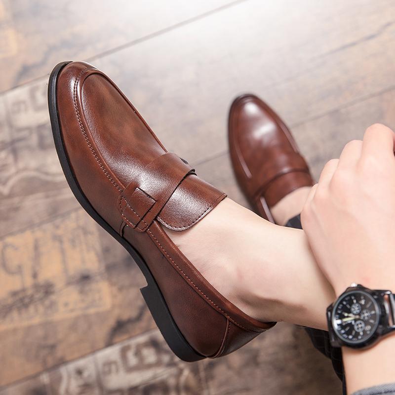 Men's Dress Shoes Trend Casual Business Leather Shoes Men Slip On Leather Loafers Male Formal Social Wedding Leather Shoes Men