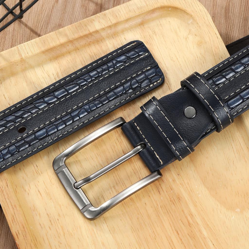Men'S Pu Leather Pin Buckle Belt Casual Parallel Bar Belt Belt