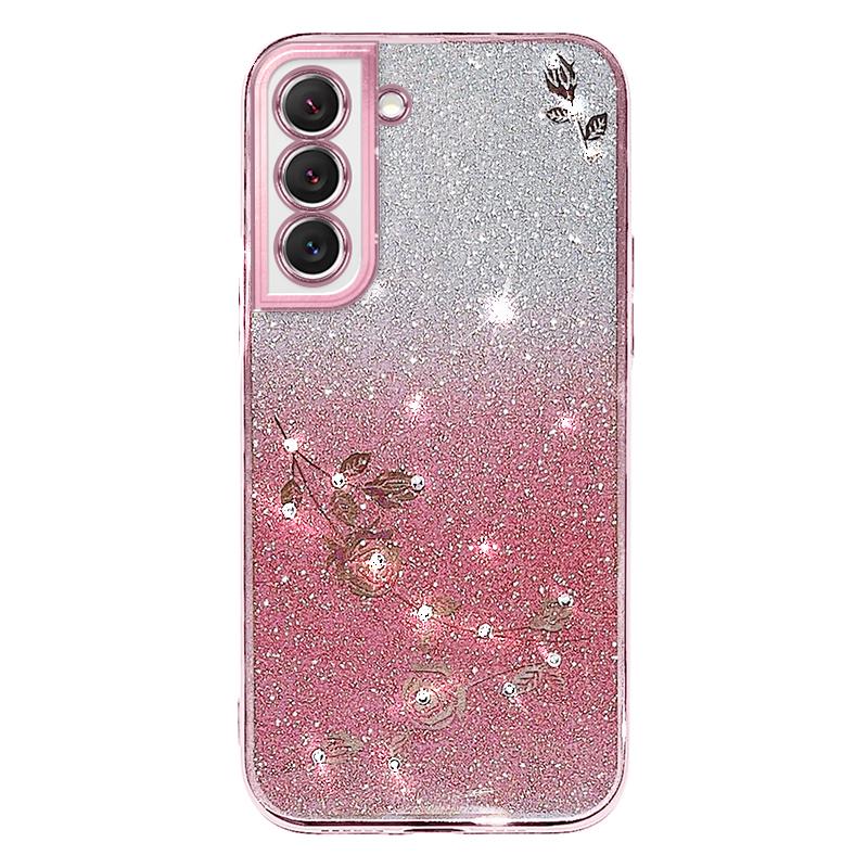 KADEM Rhinestone Design Smartphone Case for Samsung Galaxy S22 5G,Anti-Scratch Flower Pattern Decor Glitter Powder Gradient Color TPU Phone Cover