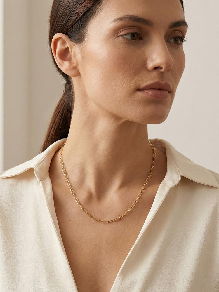18K Gold Plated Paper Clip Chain Statement Necklace, Minimalist Link Chain Necklaces for Women Waterproof Jewelry Gift