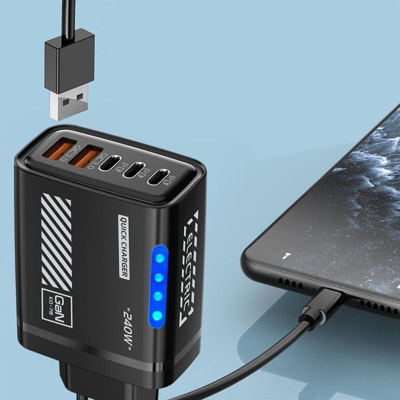 Xiaomi 240W QC3.0 PD 5 Ports GaN Fast Charger US/EU Plug Phone Charging Head Adapter with LED Light for iPhone Samsung Huawei Xiaomi