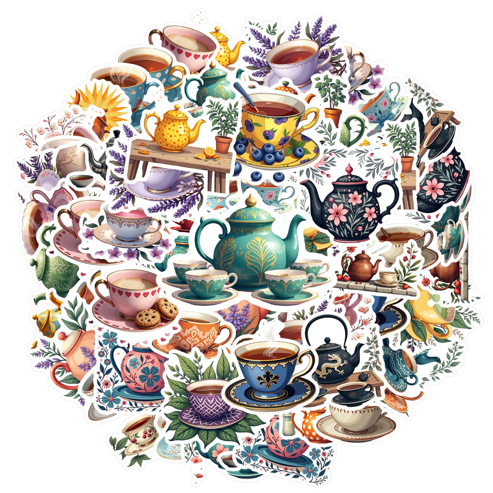 

35pcs-100pcs Decals Elegant Afternoon Tea Sticker Classic Tea Sticker Vintage Teapot Sticker for Laptop Luggage Decoration
