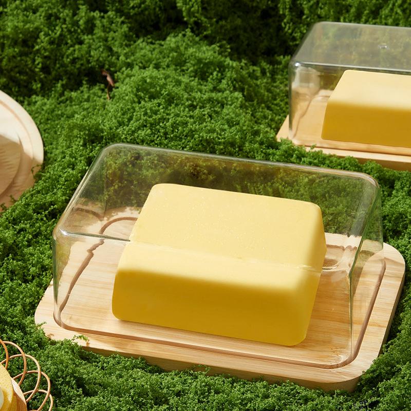 Countertop Bamboo Butter Dish Plate With Transparent Acrylic Lid Kitchen Storage Butter Container Box Butter Tableware