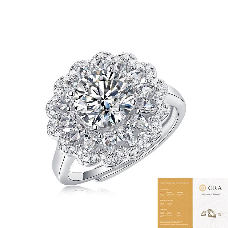 Sterling Moissanite Ring Women Lightweight Adjustable Solitaire Engagement Style Six Prong Setting