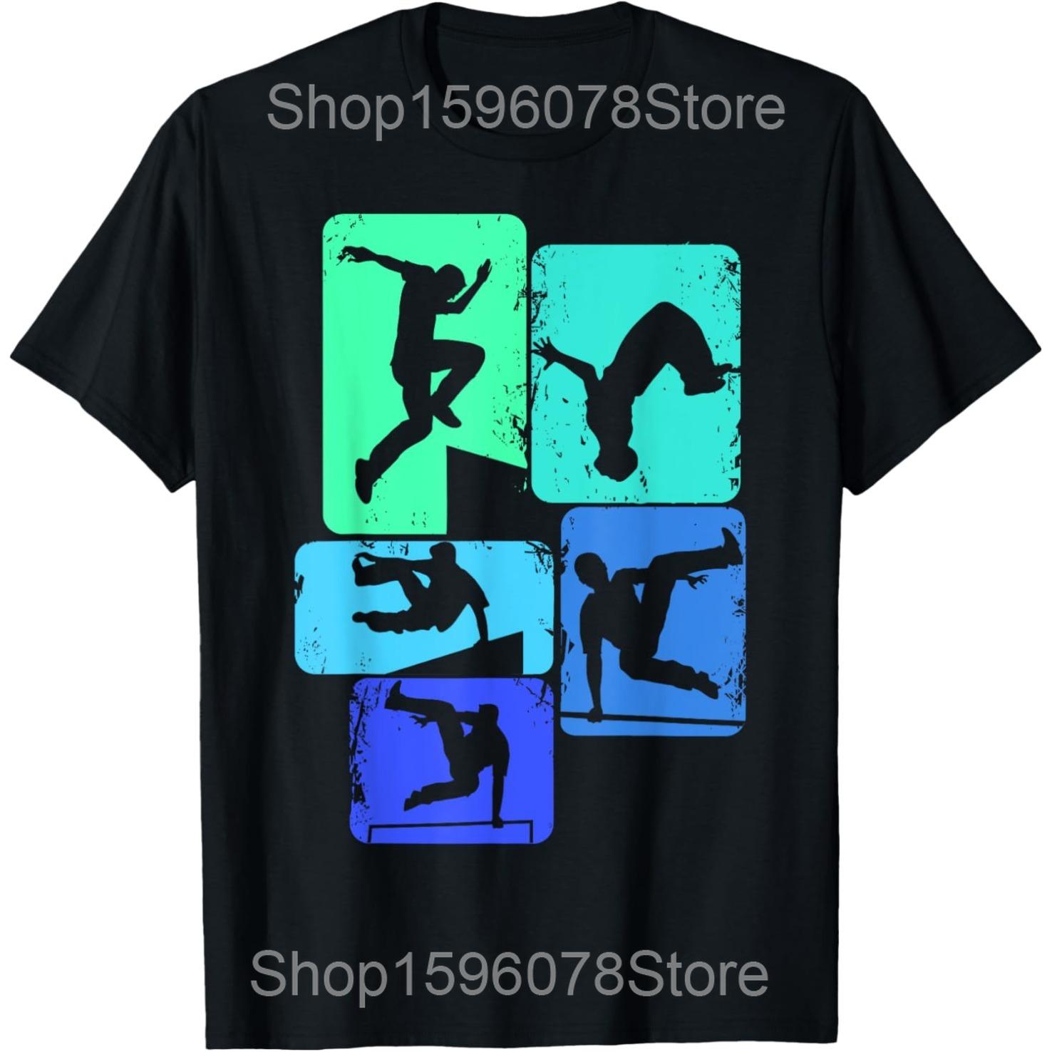 Cool Parkour Freerunning Gifts Retro Parkour T Shirts Men Cotton Humor Streetwear Tee Shirt Short Sleeve Unisex Loose Clothing S
