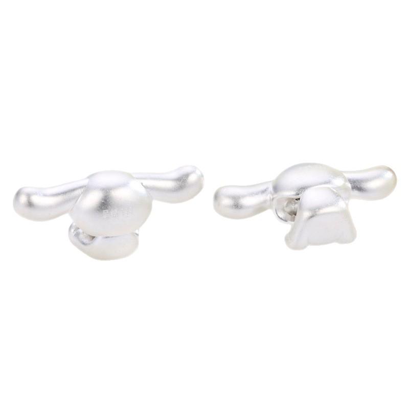 Sterling Silver 999 Big Ears Cinnamonroll Cartoon Bead Hand-woven Rope DIY Dog Loose Beads Pure Silver Ornament