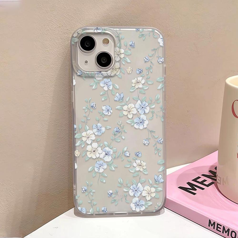 Flower Clear Phone Case For iPhone 15 16 Pro Max Case iPhone 13 11 12 14 Pro Max Plus 12 13 Mini Shockproof Silicone Soft Cover