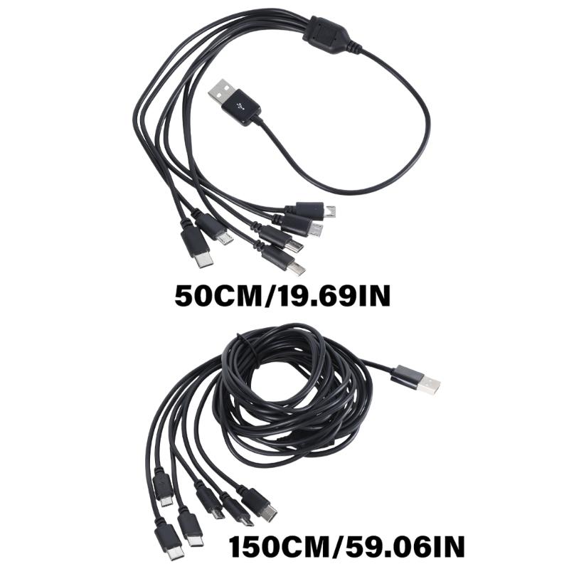 Multiple Device Charging Cable 6 in 1 USB to 3 USB 5Pin and 3 Type C Connectors Cord Wire Charge 6pcs Electronics