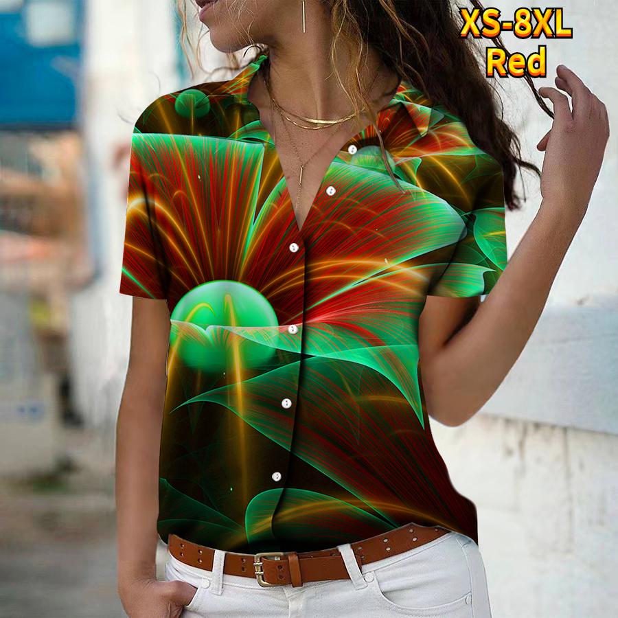2025 Sommer Neue Mode Damen Abstrakt Bedrucktes Kurzarm V-Ausschnitt Lässig Durchgeknöpftes Hemd Top