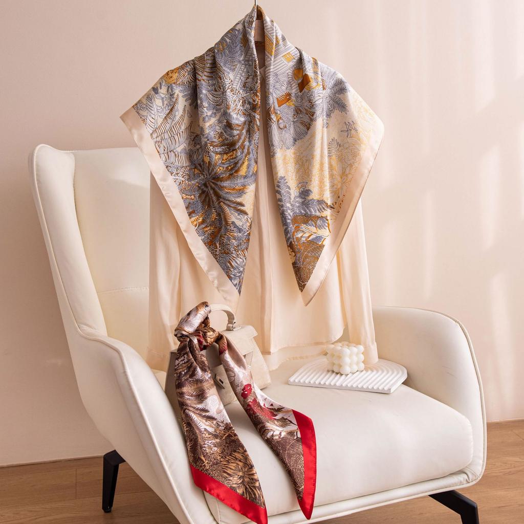 90 * 90CM Temperament Simulation Silk Scarf Spring Matching Shirt Printed Scarf Small Square Scarf Women