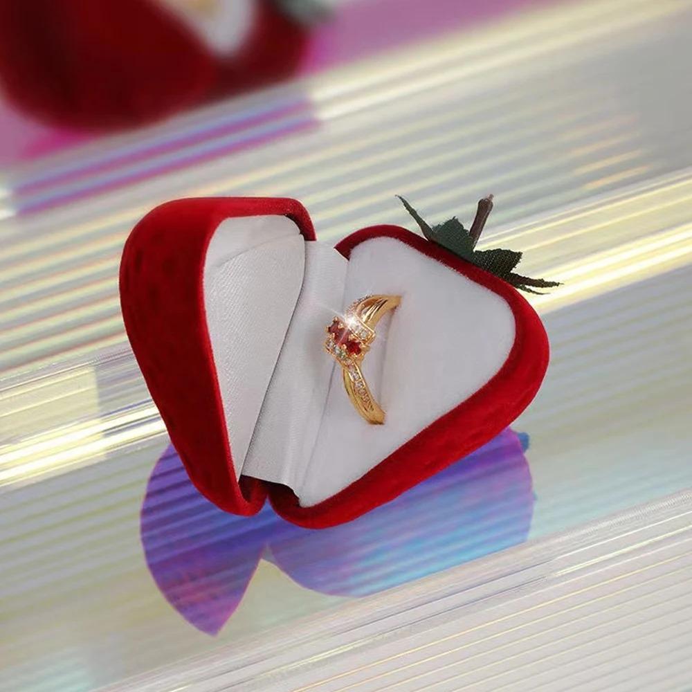 Popular Strawberry Ring Box Cute Red Ring Box Strawberry Jewelry Boxes  Valentine's Day