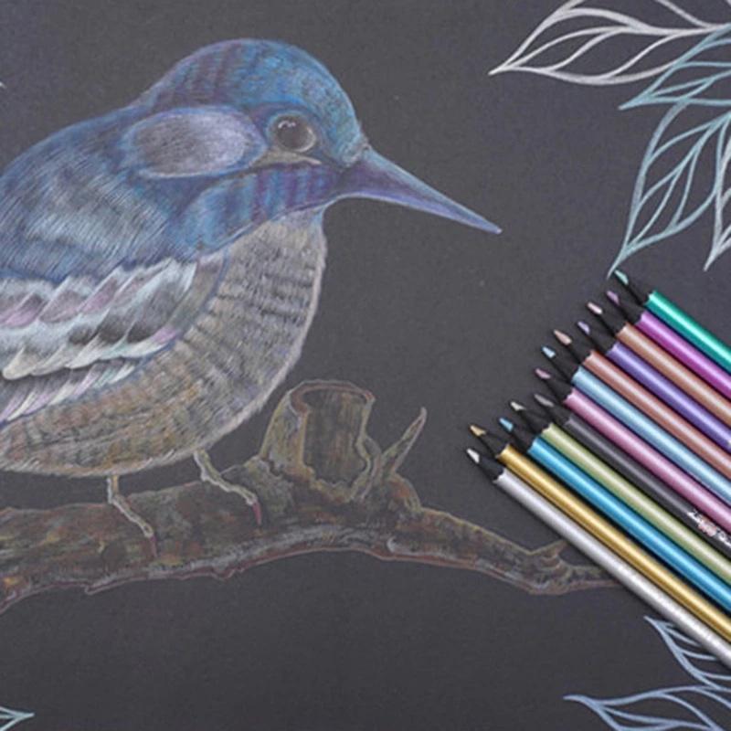 12 STÜCKE Metallfarbmarker Farbstift Fluoreszierende Füllung Zeichnung Kunststift Schwarz Holzfarbe Blei Graffiti Diy Ledger